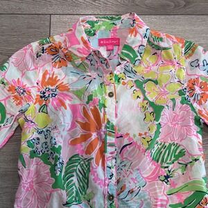 Lilly Pulitzer Target Floral Button Down Shirt Womens XS Pink Green Tropical